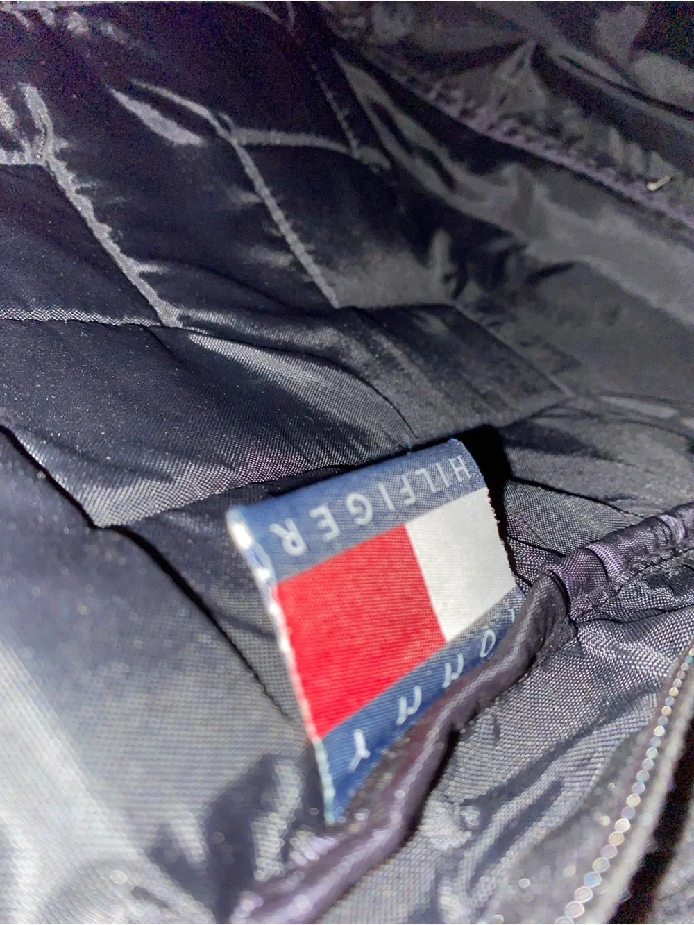 Tommy Hilfiger Men’s Black denim backpack/Laptop bag  Black/Red stitching logo.,